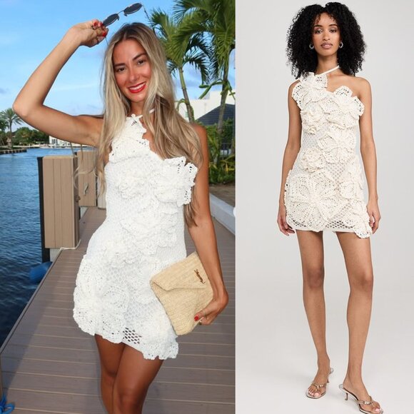 Cult Gaia Kendria Crochet Mini Dress Off White Size XL - Picture 3 of 14